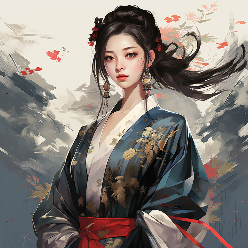 创意一张古风人物海报插画图片,以彩色为背景底色,加上古风人物、国潮人物为装饰元素,可用作古风人物海报-豆友5KUI的文本出图-自由创作作品