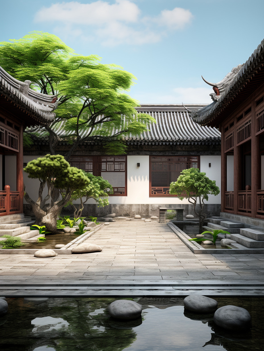 在同一个新中式庭院,物体纹理强烈真实,物体反光真实,树叶形状实体不虚,物体真实,氛围感真实强烈,真实-豆友cFxM的文本出图-自由创作作品