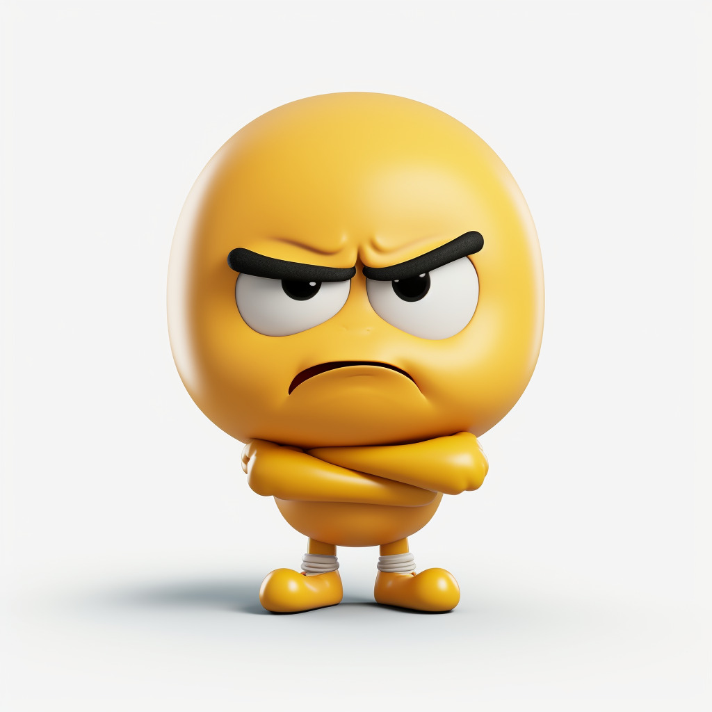 emoji表情，不开心，双手交叉在面前，可爱，卡通，纯白色背景-又笨又聪明的一颗豆的文本出图-自由创作作品