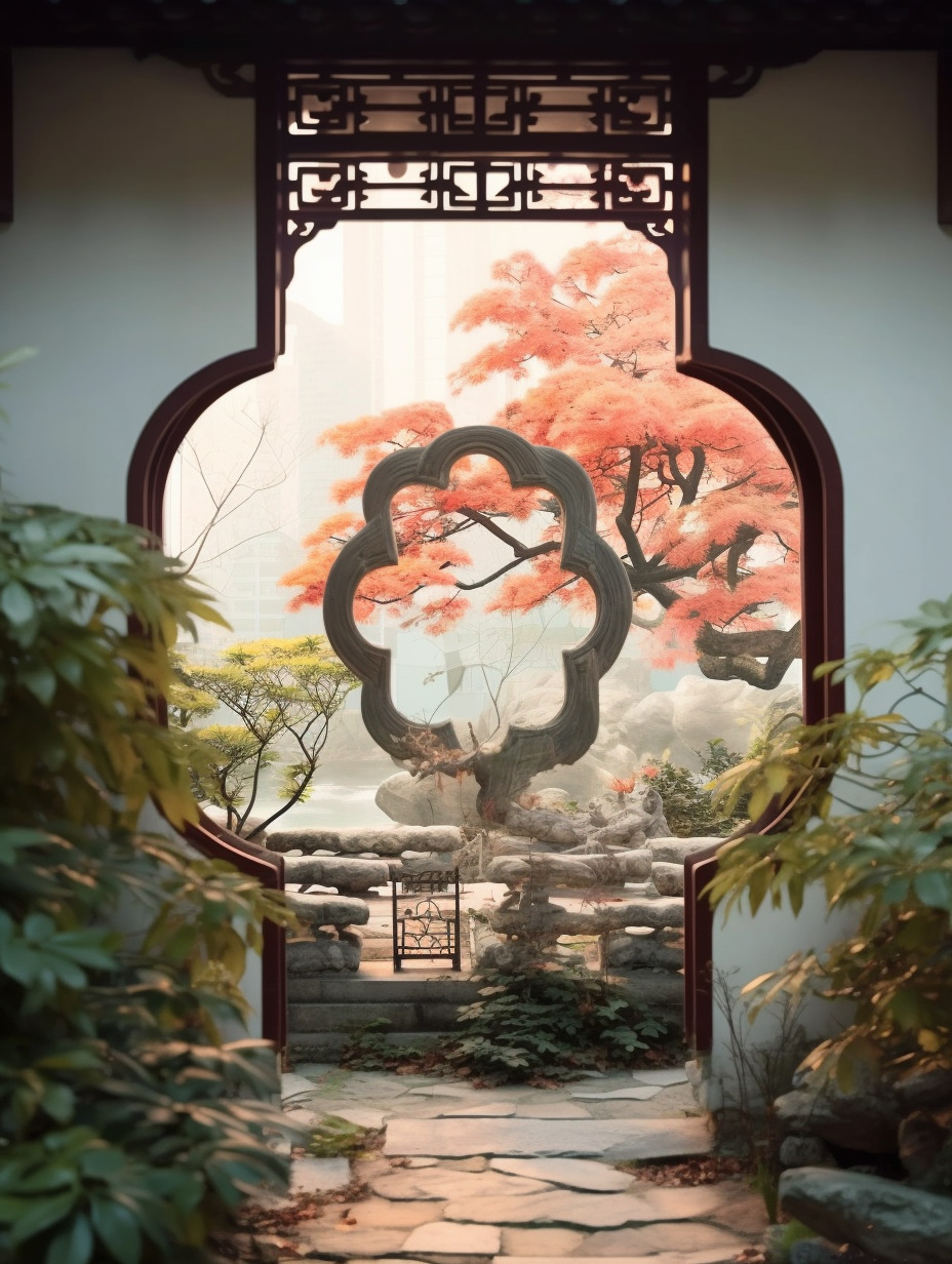 中式庭院里有一扇海棠门,物体纹理强烈真实,物体反光真实,树叶形状实体不虚,物体真实,氛围感真实强烈,-豆友cFxM的Midjourney作品 ...