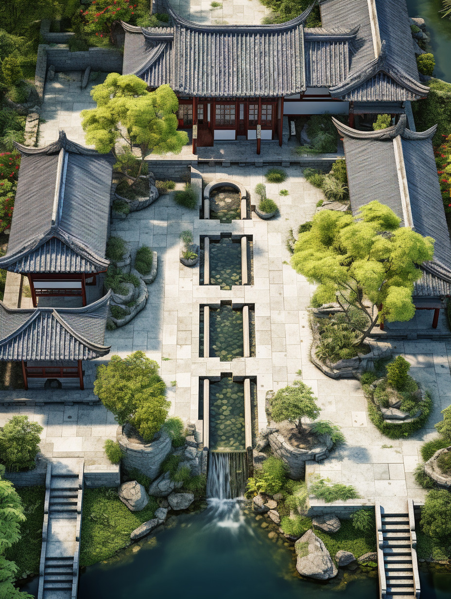 中式庭院，相机实拍，物体真实，物体纹理强烈真实，氛围感真实强烈，水面纹理、反光真实，光源真实，光线自-豆友cFxM的Midjourney作品 ...