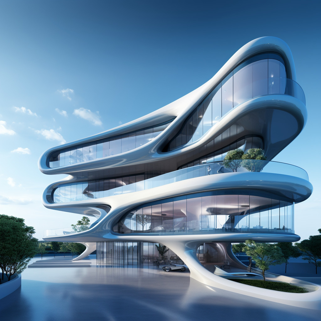 住宅楼外观,玻璃幕墙建筑, unity 渲染, 扎哈·哈迪德 ,极简主义,未来科幻-豆友1641的Midjourney作品-豆绘AI - 专业 ...
