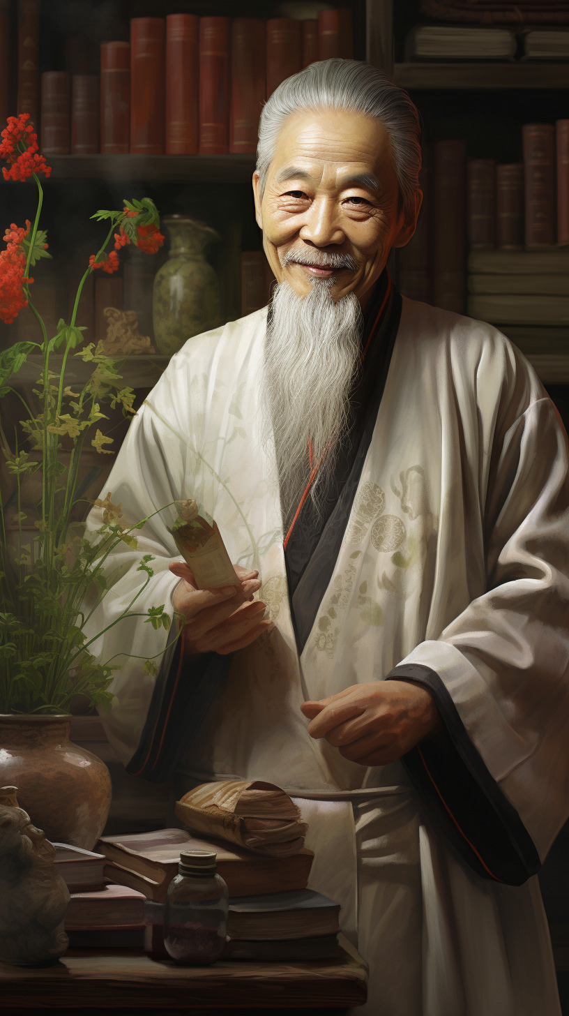 画一个像孙思邈一样的古代老中医正面照,有一种仙风道骨的风格,微笑,和蔼可亲-豆友R7IA的文本出图-自由创作作品
