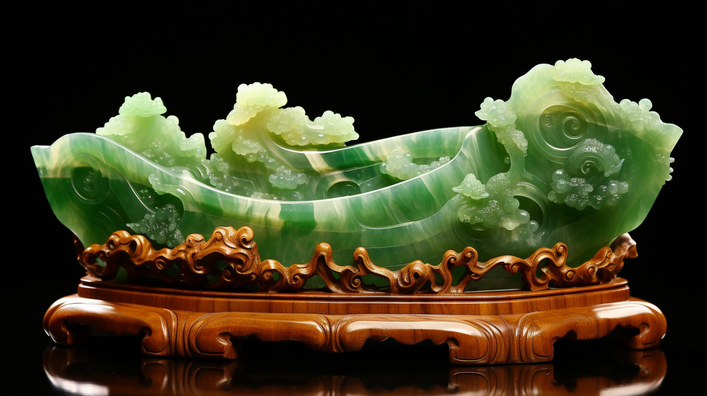 一盆中式玉石摆件, 简约,空灵,玉石雕刻工艺品,亭台楼阁,瀑布流水,禅意,空灵,绝美配色-feng的Midjourney作品-豆绘AI ...