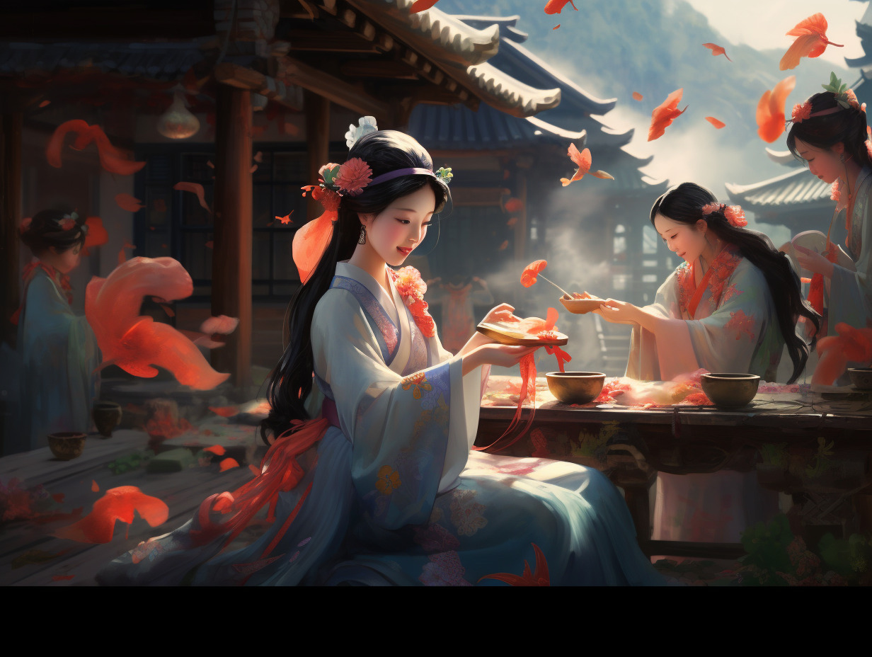 在山洞的尽头，姑娘们发现了五位美丽的仙女。仙女们告诉姑娘们，五彩神丝是由天地精华与仙界元素相融合而成-豆友OHqc的文本出图-自由创作作品
