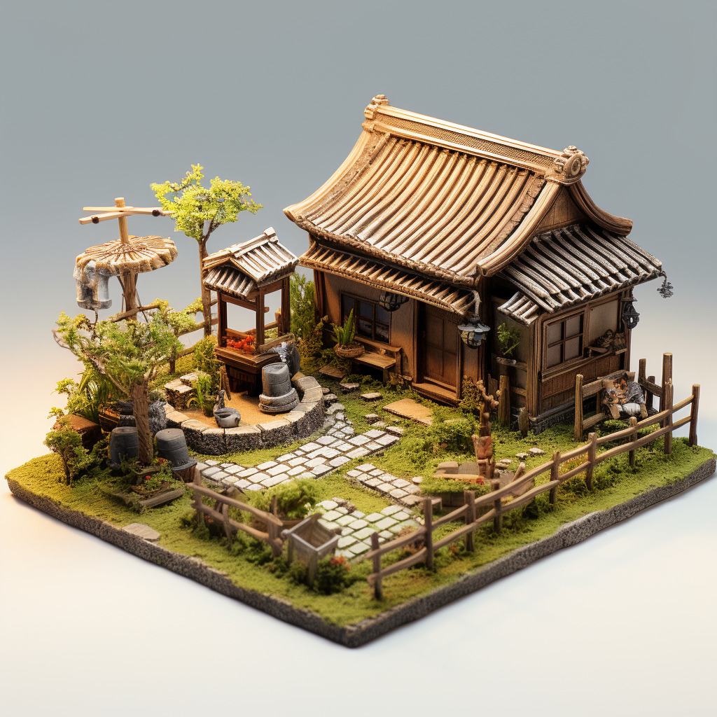 木质结构， 农村小院， 小院稻田，矮院墙， 农村田园风，浅色系，写实派。-豆友LewU的建筑室内-自由创作作品-豆绘AI - 专业且免费的在线 ...