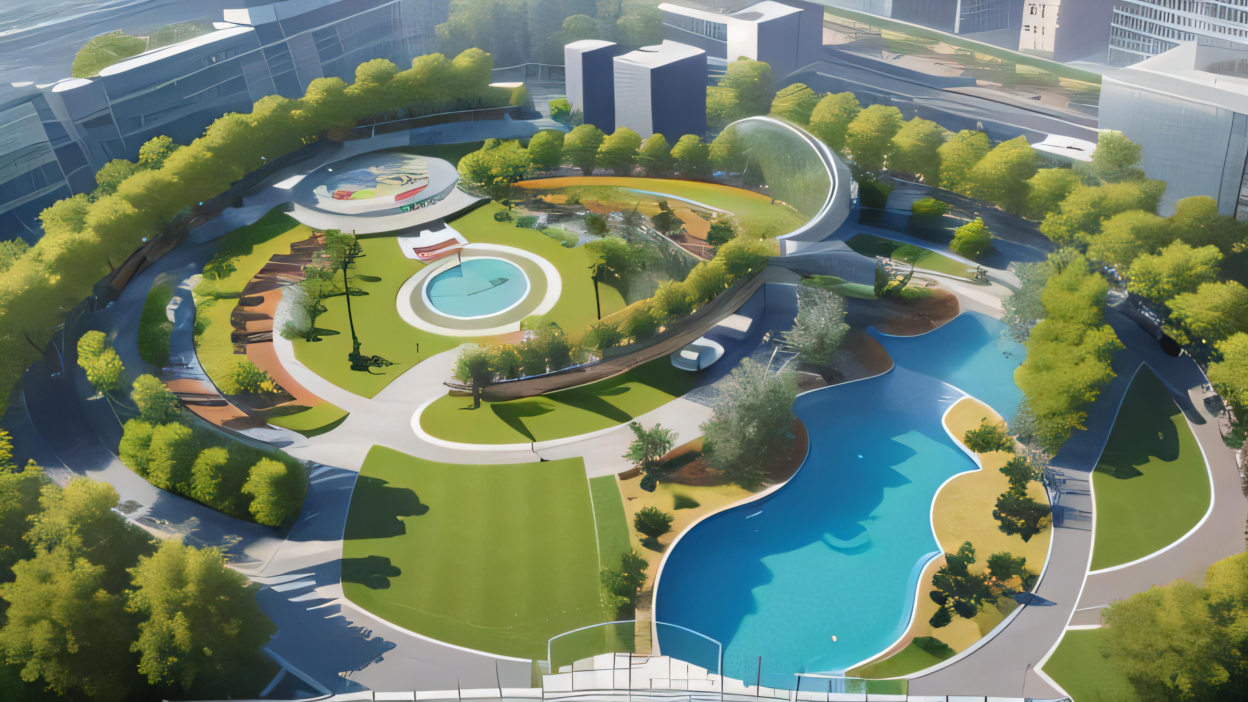 现代城市公园,现代风格,运动健身设施,水景,多种绿植,景观设计-豆友pRQU的以图出图 - 4K超清化作品-豆绘AI - 专业且免费的在线AI ...