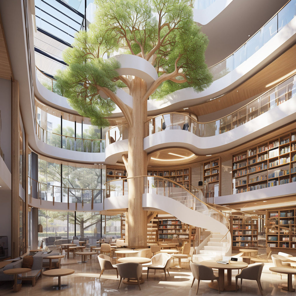 图书馆,室内空间设计,现代建筑,包括书店门头,前台,书架区,自习室,阅读阶梯 商品售卖区 ,图书馆有-豆友0813的文本出图 ...