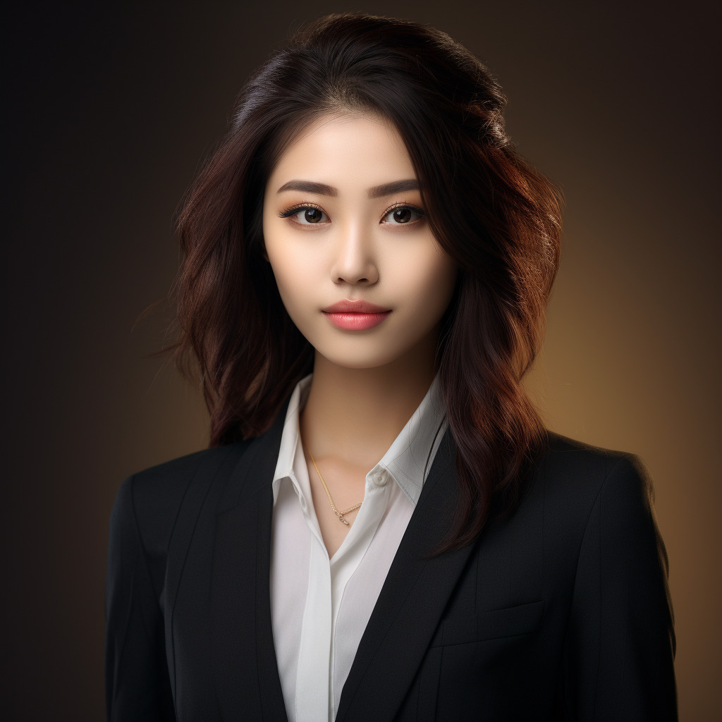 一个穿着西装的美丽的东方女孩,证件照,微笑,上半身-豆友nrA0的文本出图-自由创作作品