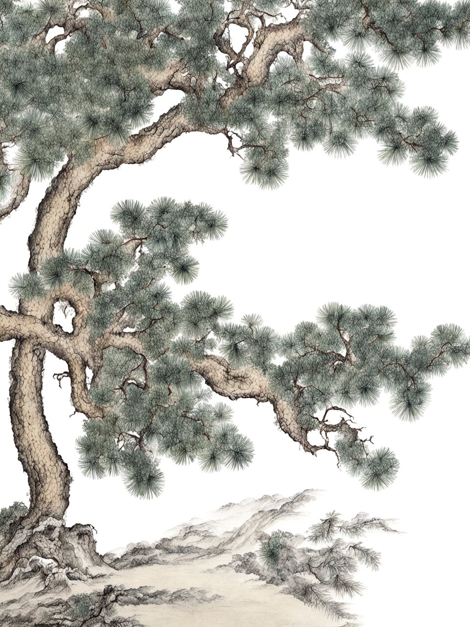 一棵松树,中国传统工笔画风格-豆友ko7E的文本出图作品-豆绘AI - 专业且免费的在线AI绘图设计平台,轻松创作无限可能