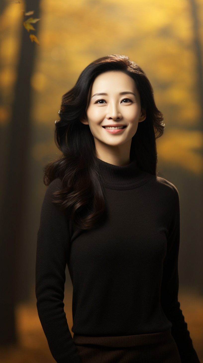 中国40岁女性,黑色长发,精致的五官,浅浅的笑容,穿着毛衣,正面视角,温柔的阳光,杰作,高质量中国4-豆友xkEY的文本出图 ...