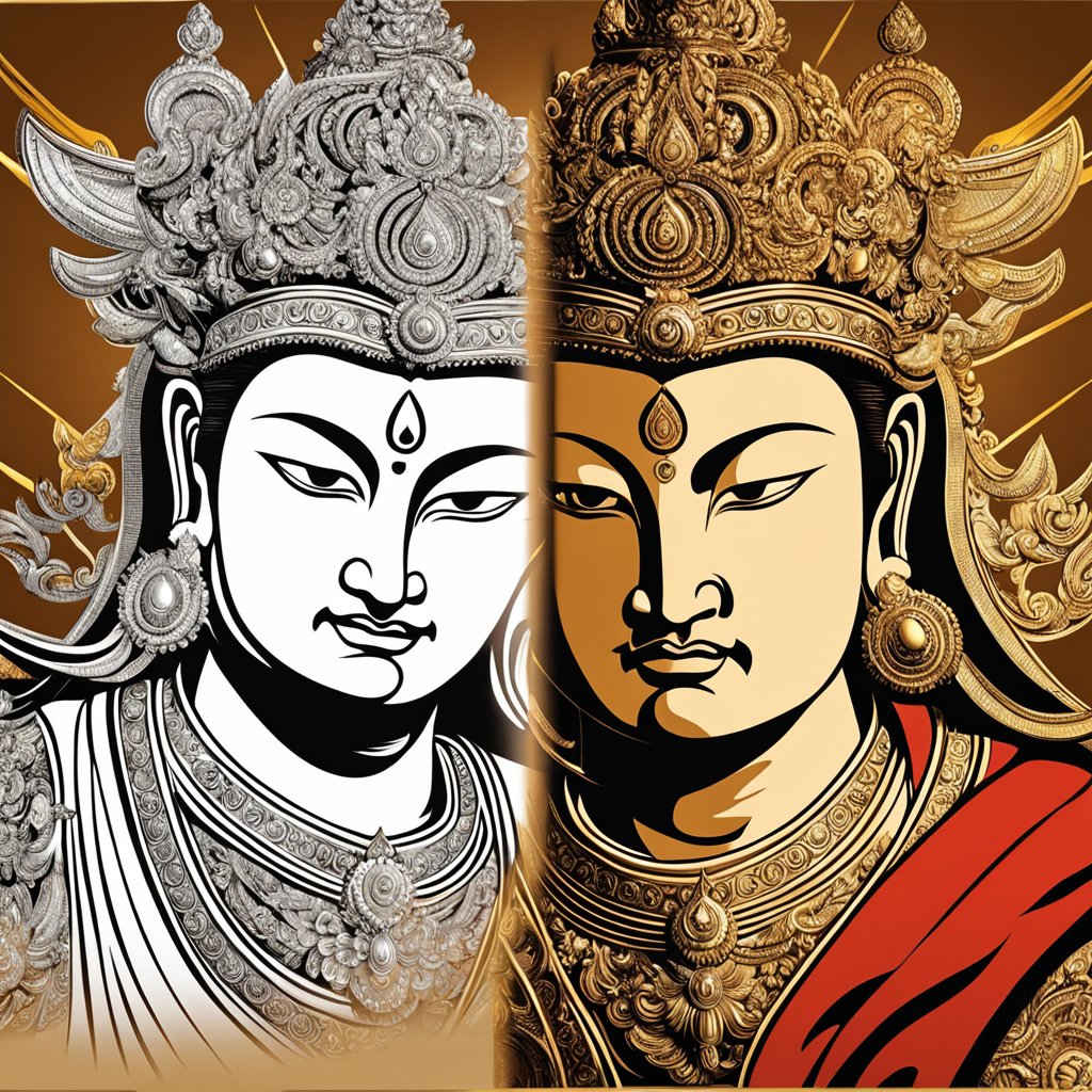 怒目金刚像在左,低眉菩萨像在右,两者相互转化-豆友8QbY的文本出图-自定义创作作品