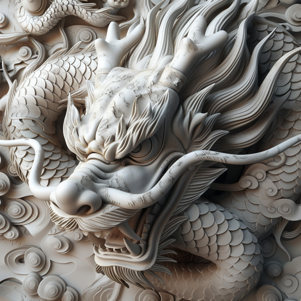 中国龙,特写,浮雕,-Erni的文本出图-Midjourney模型作品