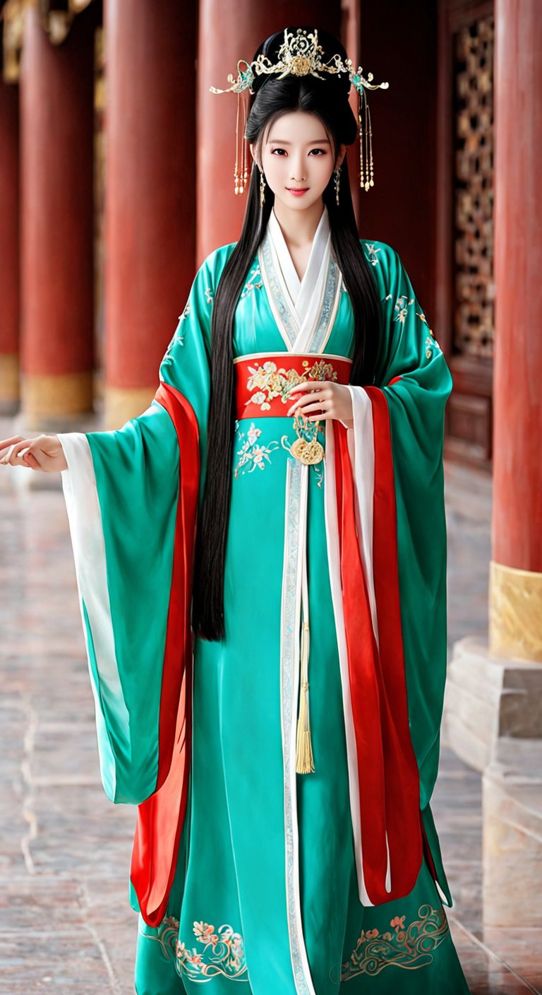 性别：女；年龄：20岁左右；场景：在宫庭大殿；穿着：古代宫庭皇后服装；其它：中国古代美女之一的辽国的-豆友m1FQ的文本出图-自定义创作作品