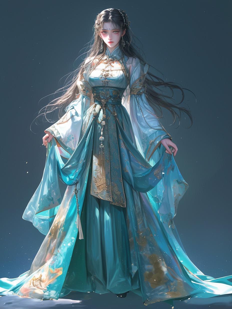 中国古代绝世美女,五官比例完美,长裙,冷艳,尊贵,五官完美,身材苗条,真人,全身-聆夜者的文本出图-Midjourney模型作品