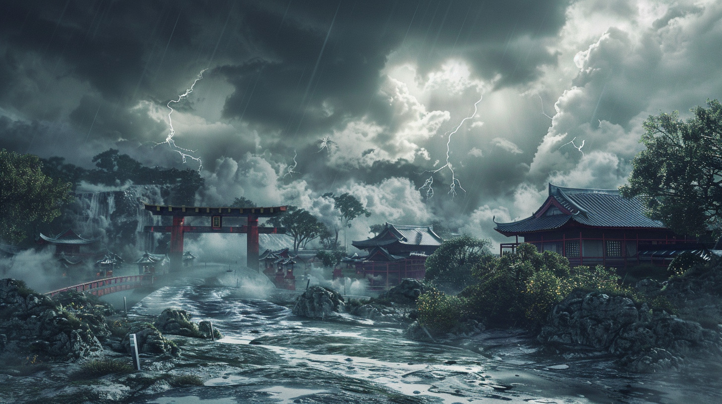乌云，阴天，火影忍者动漫，木叶忍者村， 写实风格， 超写实主义， 全景， 3d 渲染， 电影级光照-豆友NaD0的文本出图 ...