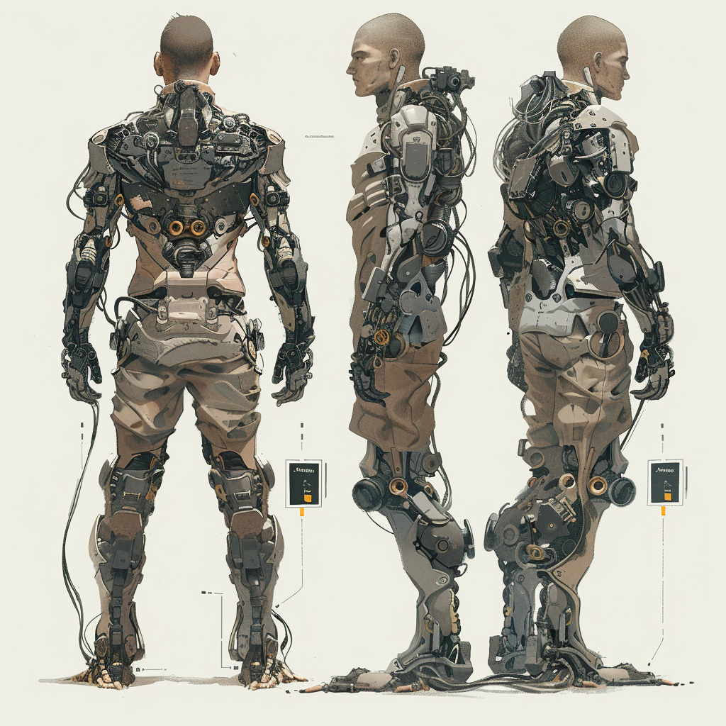 male wearing cybernetic exoskeleton character desi-Erni的文本出图-Midjourney模型作品