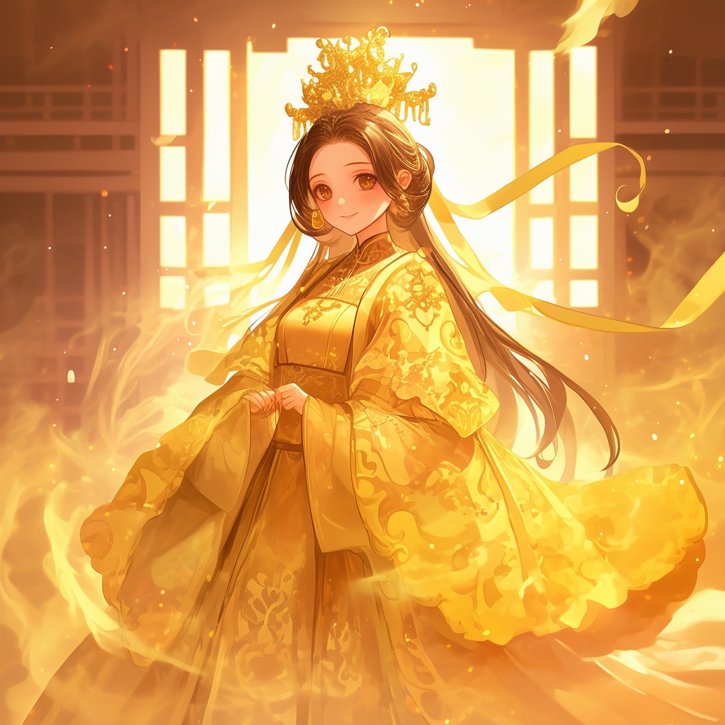 漫画插画,俏皮可爱的中国古代公主,十四岁,大眼睛,高兴,眼睛水汪汪,如孩子一样的稚嫩眼神,快乐微笑站-豆友Vdms的Midjourney模式作品