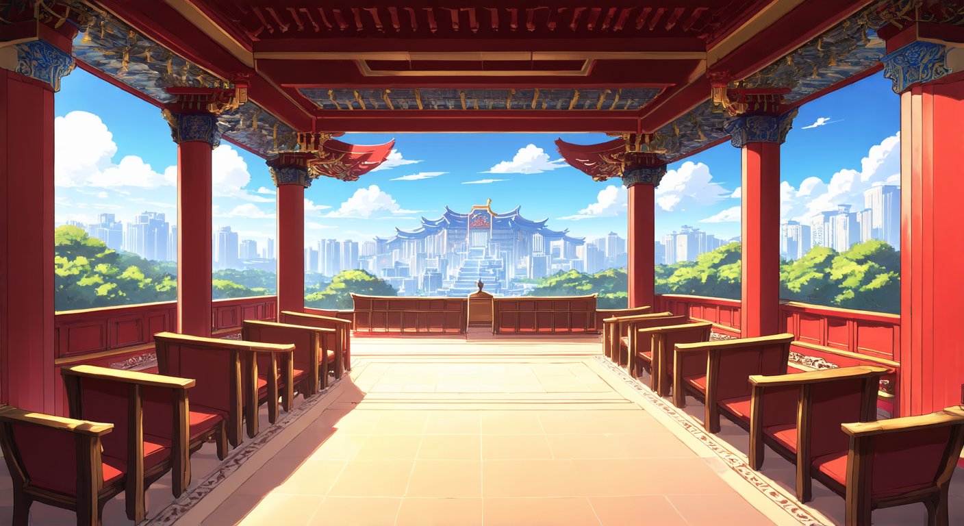古代皇宫,皇帝上朝的地方,室内,大殿,宫殿,金碧辉煌,卡通, 元神, 古代中式, 美丽的照明, 末日-豆友5677的文本出图-自定义创作作品