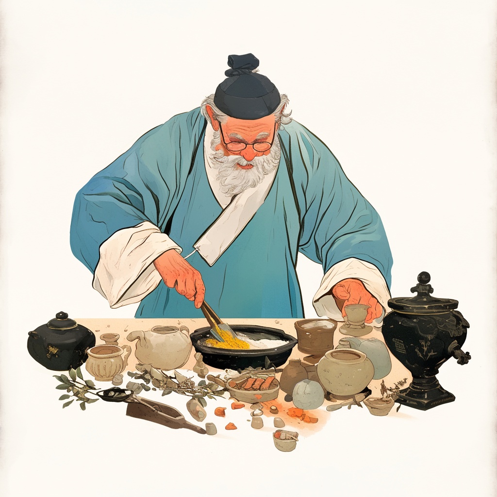 完整构图,以为中医老翁在捣药材,药捣,调试药剂,中药药材,古画,细节,高质量,背景是中药药房-豆友5703的Midjourney作品-豆绘AI ...