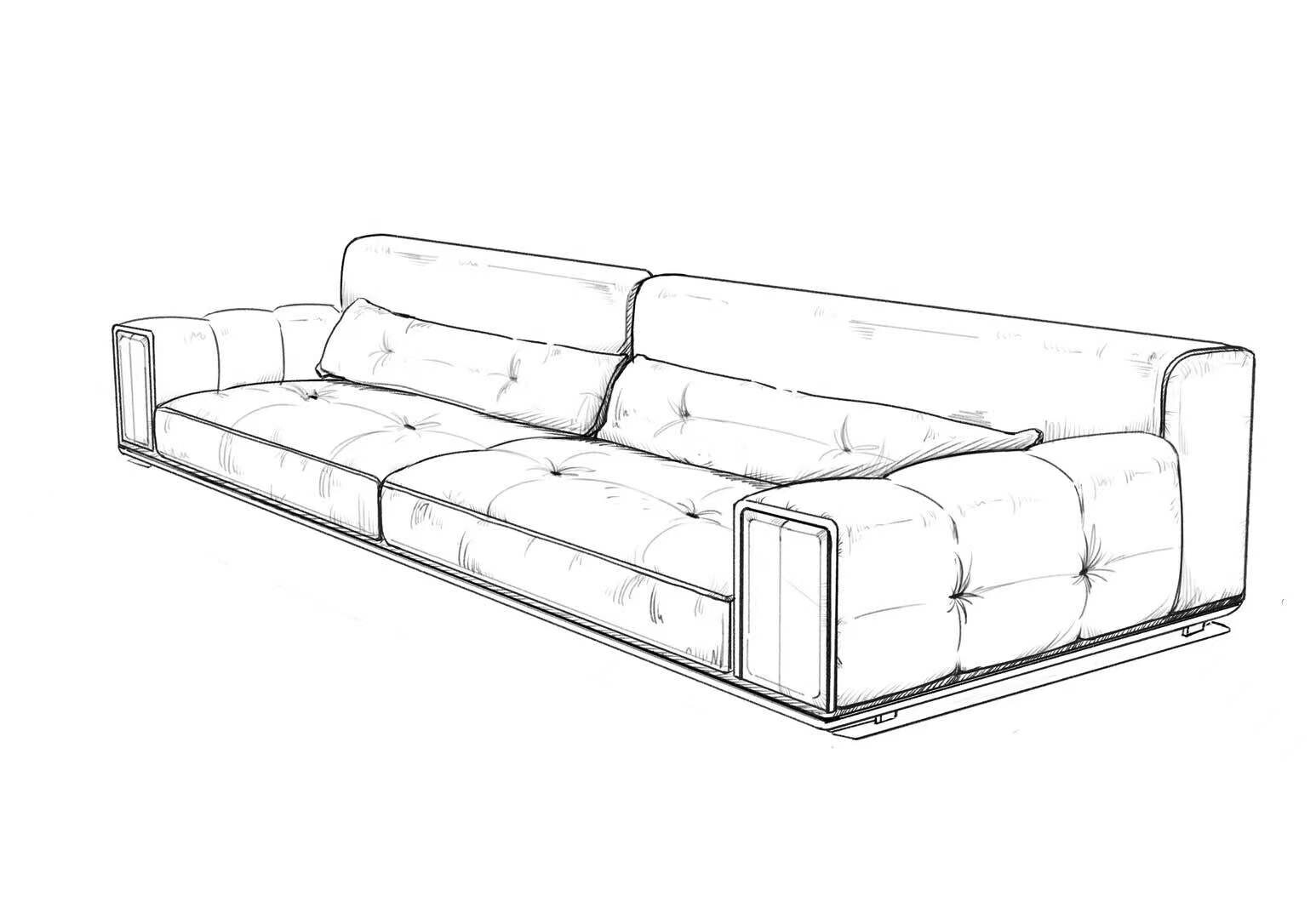 无背景，选择品牌沙发组合，慵懒，饱满舒适的座垫，自然的褶皱，工业风，金属，轻奢，现代休闲，北欧，意式-豆友JG6Q的以图出图-线稿渲染作品